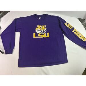 LSU Tigers Long Sleeve Shirt Mens Large Purple Crewneck Graphic Tee Gildan